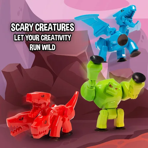 Vista 5 de StikBot Zing Mega Monsters 3 unidades, juego completo de 3 figuras de acción de monstruo posables, Cerberus, Gigantus y Scorch