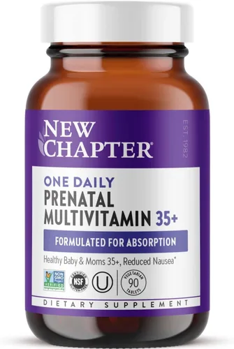 Vista 9 de New Chapter Vitaminas prenatales, un multivitamínico prenatal diario a partir de 35 años con metilfolato + colina para mamá y bebé saludables, 30
