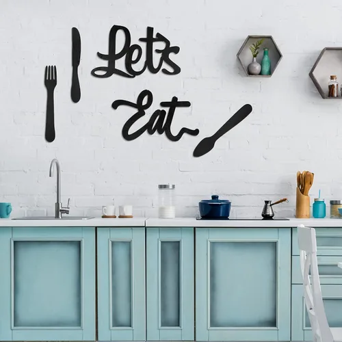 Vista 4 de Jetec 5 carteles de decoración de pared de cocina, tenedor, cuchara, cuchillo, decoración de cocina, letrero rústico de madera para decoración