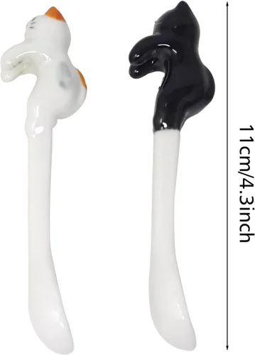 Vista 2 de Honbay 2 cucharas de cerámica para gatos, para colgar té y café, color negro