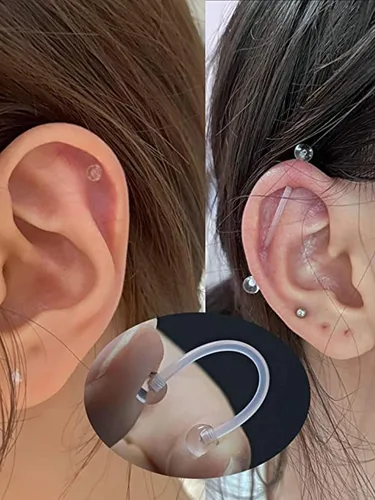 Vista 4 de AVYRING Juego de joyas transparentes para piercing de tabique, retenedores de nariz, labio, lengua, oreja, anillos de nariz transparentes