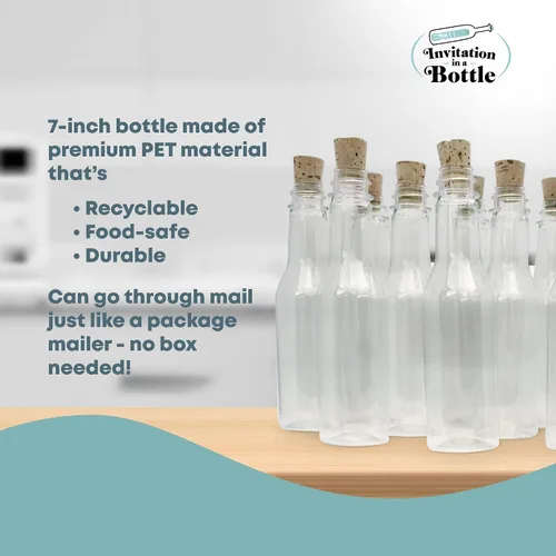 Vista 6 de Juego de 20 botellas de plástico y corchos, botellas de plástico PET transparente con corcho, botellas pequeñas con corcho y frascos pequeños