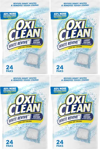 Vista 11 de OxiClean White Revive Blanqueador de ropa y quitamanchas Power Paks, 24 unidades 40% Better Whitening, Revives Dingy Whites, Stain Remover