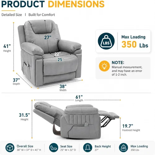 Vista 2 de Silla reclinable mecedora eléctrica automática con 3 velocidades Gris