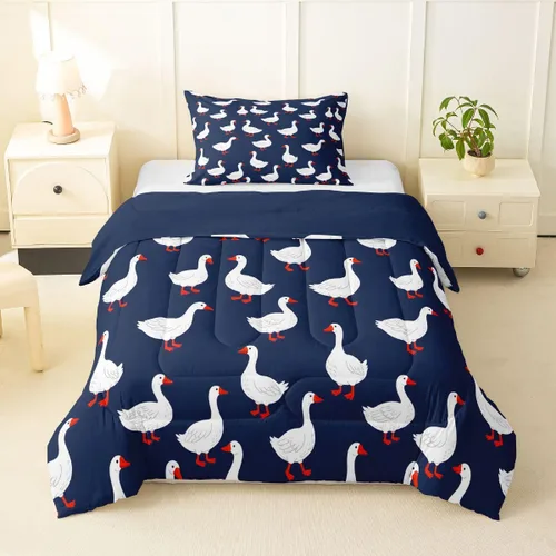 Vista 53 de Erosebridal Juego de ropa de cama a cuadros azul para niños, juego de cama individual con diseño de patos amarillos de dibujos animados, juego