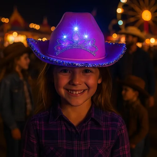 Vista 5 de GiftExpress Sombrero de vaquera con tiara rosa parpadeante LED para niño - tamaño infantil