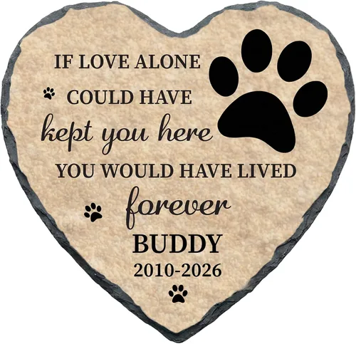 Vista 10 de Piedra conmemorativa personalizada para perro, placa con estampado de pata de corazón de No Longer by Our Lide, regalo de pérdida de mascotas