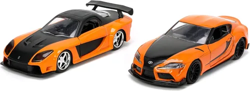 Vista 4 de Jada Fast & Furious 1:32 Han's Mazda RX-7 y Toyota GR Supra - Paquete doble de autos fundidos, juguetes para niños y adultos