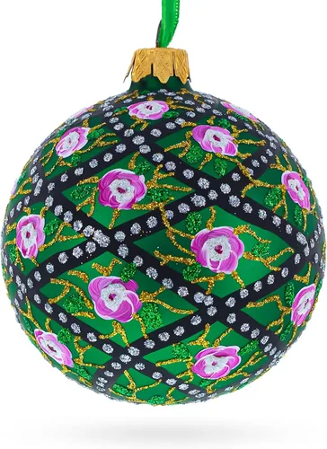 Vista 2 de 1907 Rose Trellis Royal Egg - Bola de cristal verde adorno de Navidad de 3.25 pulgadas