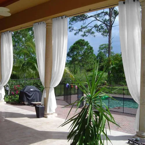 Vista 8 de cololeaf Cortina transparente para interiores y exteriores para patio, porche, cenador, pérgola, cabaña, muelle, casa de playa, patio, campo, Beige