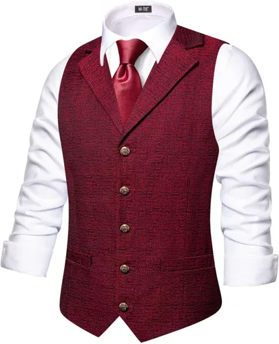 Vista 16 de Hi-Tie Chaleco de lana con solapa de muesca para hombre, chaleco individual marrón (C Brown)