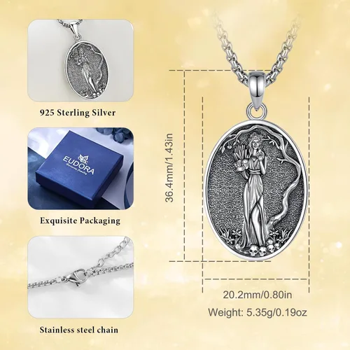 Vista 176 de EUDORA Collar de plata de ley 925 con moneda Hécate, Athena, Perséfono, Nyx, diosa de la luna triple, diosa celta, rueda de Hécate, llave, regalo