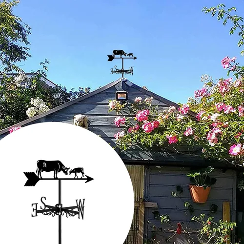 Vista 2 de Paleta meteorológica con animales, silueta de metal, adorno de techo para valla de jardín, cobertizo, escena de granja al aire libre, patio