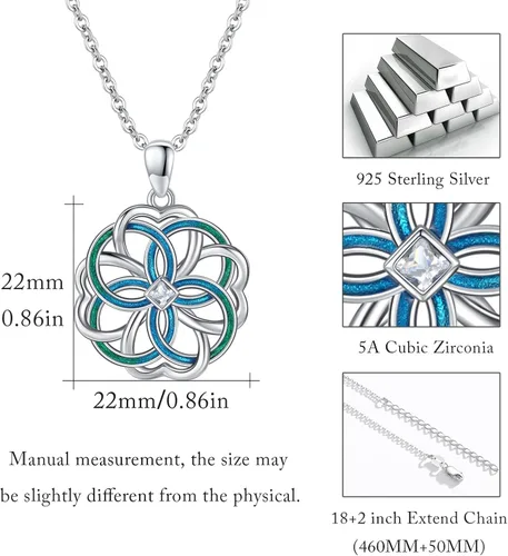 Vista 6 de Heart Flowers Celtic Knot Necklace, 925 Sterling Silver Good Luck Irish Jewelry Hypoallergenic Celtic Knot Cross Pendant Heart Necklace Gift for