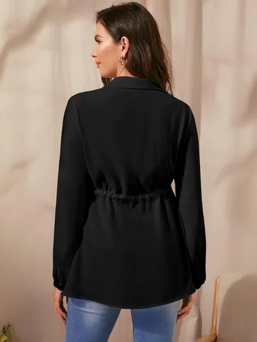 Vista 2 de Floerns Blusa de embarazo de manga larga con cordón en la cintura para mujer