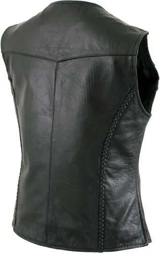 Vista 9 de Xelement B206 'Road Queen' - Chaleco trenzado de cuero negro para mujer