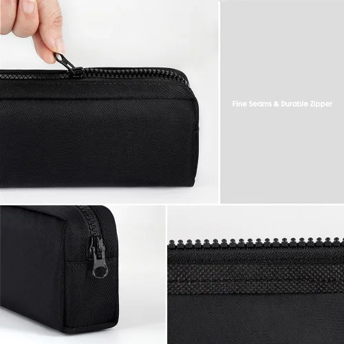 Vista 4 de Estuche para lápices de gran capacidad, bolsa de color puro para bolígrafos con cremallera, bolsa de almacenamiento estacionaria para oficiales Negro