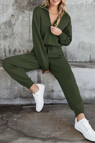 Vista 66 de PRETTYGARDEN Conjunto de suéter de 2 piezas para mujer, sudadera con cremallera, pantalones deportivos, ropa casual