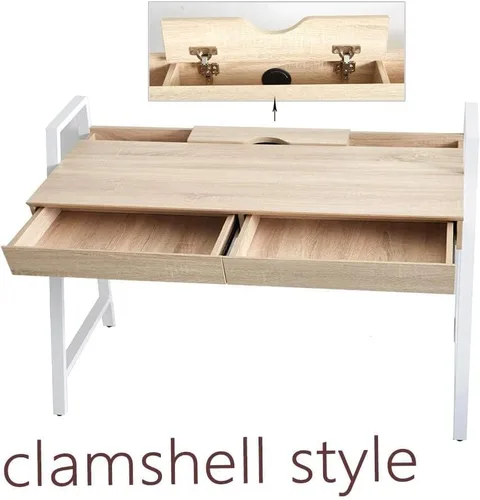 Vista 4 de Escritorio de madera para computadora con cajones para espacios pequeños, escritorio para el hogar, apartamento, oficina (beige)