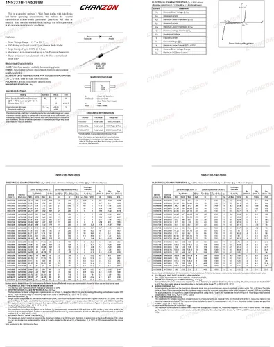 Vista 2 de (Paquete de 20 piezas) Chanzon 1N5349B 5W 12V Zener Diodo 1N5349 12V T-18 (CASE17-02) Diodos de potencia axial