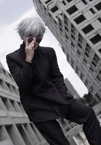 Vista 6 de DAZCOS Satoru Cosplay - Disfraz de hombre con gafas, chaqueta con los ojos vendados, pantalones, disfraz para adultos