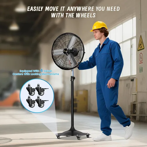 Vista 5 de Ventilador de pedestal para exteriores de 20 pulgadas, ventilador de pedestal oscilante de 4 velocidades con motor de CC sin escobillas sellado
