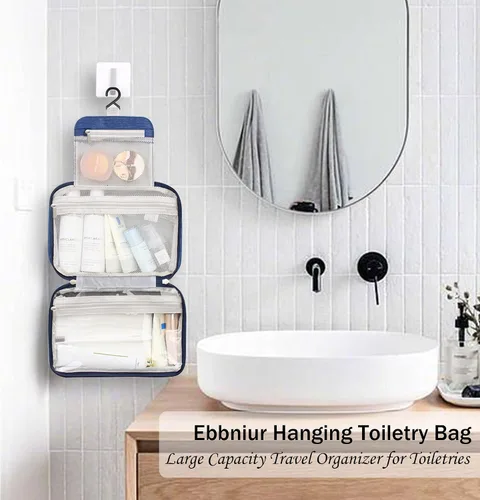 Vista 7 de Bolsa de aseo colgante, bolsa de viaje de gran capacidad para artículos de tocador, tela Oxford impermeable, organizador de maquillaje, bolsa