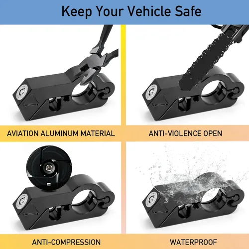 Vista 6 de Bloqueo de motocicleta - Cerradura antirrobo para casco y manillar, color negro resistente