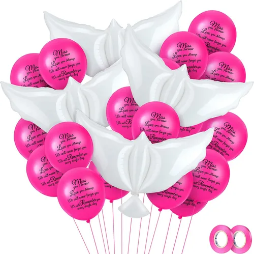 Vista 16 de Skylety 36 globos conmemorativos con 4 globos de paloma de la paz para liberar en recuerdo del cielo, decoraciones de helio para funerales, Negro