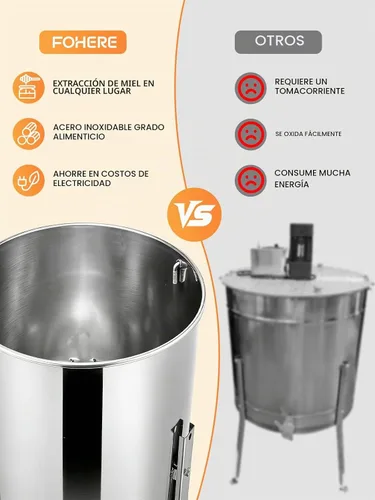 Vista 4 de FOHERE Extractor de miel de 3 marcos, equipo de apicultura manual de acero inoxidable de grado alimenticio, centrífuga de piarés con soporte