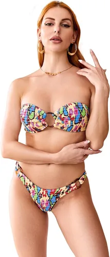 Vista 48 de WDIRARA Conjunto de bikini de 2 piezas sin tirantes para mujer