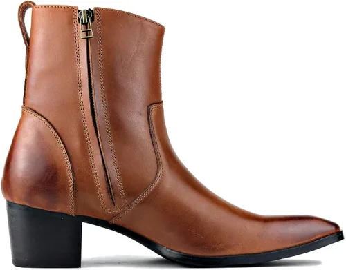 Vista 3 de COWSDELLA Botas de vestir para hombre, tacón casual, estilo chukka con cremallera, color negro, JY002