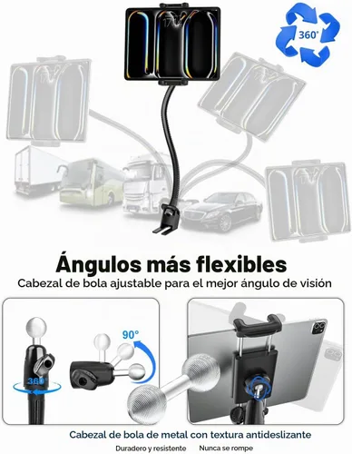 Vista 6 de Soporte para tablet para asiento de coche o camión, soporte largo de 19.7 pulgadas, brazo de cuello de cisne resistente para iPad Pro 12.9 Air Mini