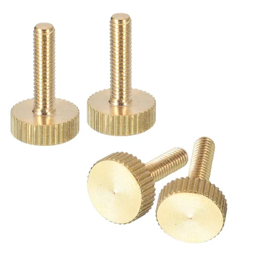 Vista 28 de uxcell Tornillos moleteados M3x4mm, 4 piezas de cabeza moleteada plana totalmente roscados, tornillos de latón para pulgar, pernos de agarre Fully
