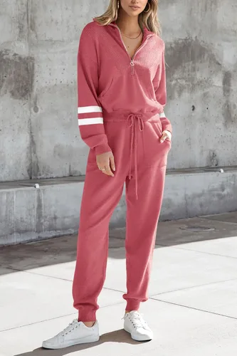 Vista 63 de PRETTYGARDEN Conjunto de suéter de 2 piezas para mujer, sudadera con cremallera, pantalones deportivos, ropa casual