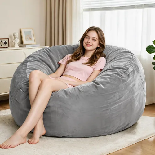Vista 75 de Homguava - Sillón puff de 4 pies Sillón estilo puff grande de 4 pulgadas con relleno de espuma viscoelástica, sofá suave con funda de terciopelo