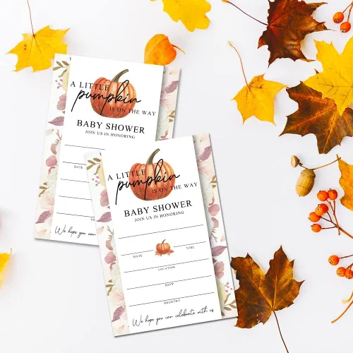 Vista 7 de JY023 - Invitaciones para baby shower de otoño con diseño de calabaza dulce está en camino, hojas de otoño, tema de otoño, paquete de 20 tarjetas