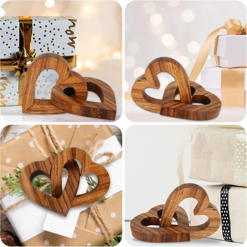 Vista 7 de Lightzz - Adorno de corazón de madera hecho a mano para compromiso, boda, aniversario, día de San Valentín, regalo de cumpleaños para ella, él