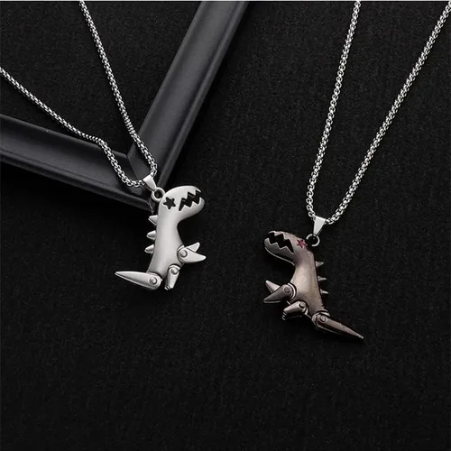 Vista 2 de Fuqimanman2020 Bonito juego de collar con colgante de fantasma, esmalte espeluznante dinosaurio a juego para mujeres, niñas, pareja para siempre