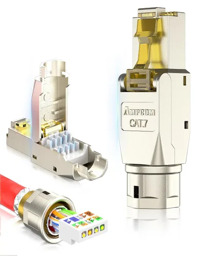 Vista 9 de AMPCOM STP CAT8 RJ45 Conector de aleación de zinc sin herramientas Ethernet Terminación de campo Enchufe modular -6