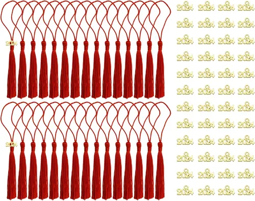 Vista 7 de Tupalizy 30 mini borlas sedosas hechas a mano con 60 dijes del año 2024 para graduación, llavero, aretes, joyería, regalos de boda, recuerdos