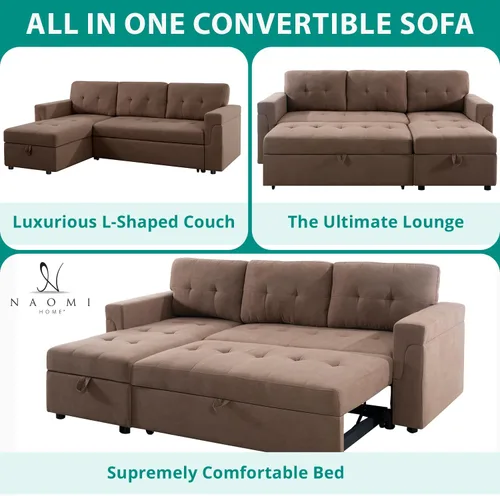 Vista 9 de Naomi Home Transforma Cualquier Espacio: Sofá Seccional Reclinable con Sofá Cama Convertible y Chaise Acogedora. Encuentra Comodidad Tranquila