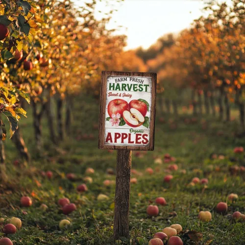Vista 6 de GLOBLELAND Letrero de metal con texto en inglés "Farm Fresh Harvest" de manzanas, letrero vintage de metal con frutas, 12 x 8 pulgadas, divertido