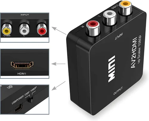 Vista 2 de RCA a HDMI, convertidor AV a HDMI, 1080P 4k Video Audio TV 3 RCA CVBS HDMI con cable de carga USB