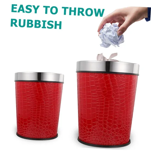 Vista 3 de Bote de basura de plástico rojo con cuero, 1.0 litros, para oficina y hogar