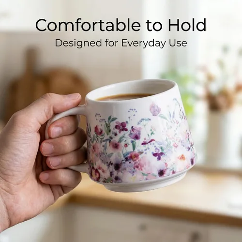 Vista 3 de Topadorn - Taza de café floral morada, taza de té de cerámica de 12 onzas con caja de regalo a juego, taza de flores silvestres de acuarela, apta