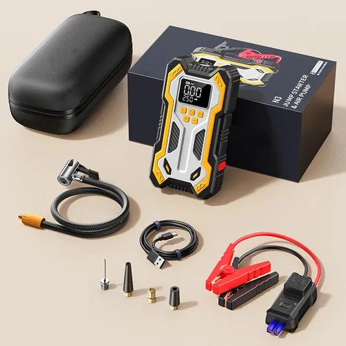 Vista 9 de Arrancador de batería de automóvil con compresor de aire 10000 mAh 150 PSI cargador, caja de salto de arranque