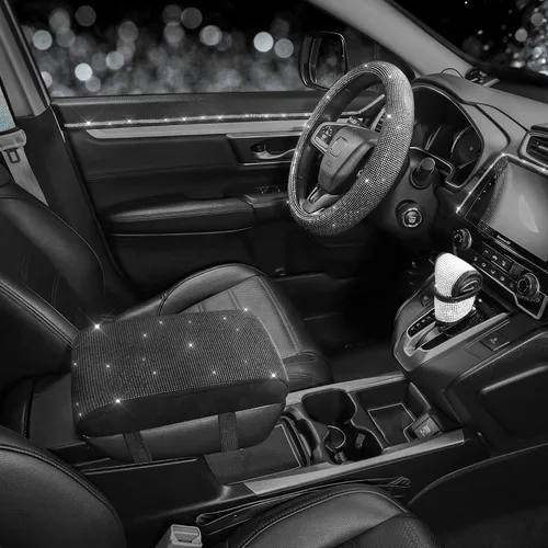Vista 5 de SEG Direct - Funda brillante de diamante para consola central de automóvil, cubierta de apoyabrazos de coche, almohadilla de espuma viscoelástica