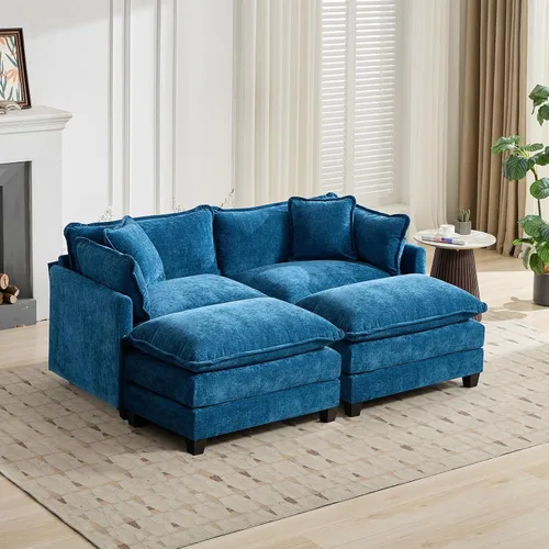 Vista 338 de Sofá seccional modular verde de 111.5", sofás seccionales grandes de 3 plazas para sala de estar, sofá nube oversized de tela chenille con otomana