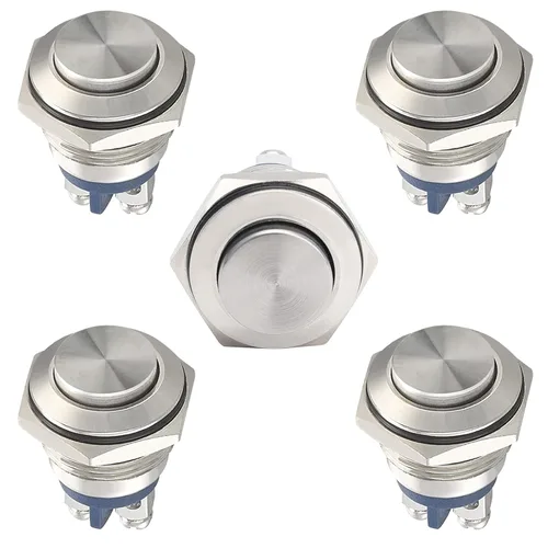 Vista 8 de STARELO 5pcs 0.472 in interruptor de botón momentáneo carcasa negra con pre-cableado, IP65 impermeable interruptor de botón, aleación de aluminio 1